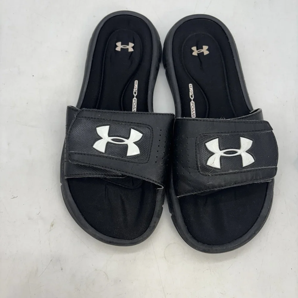 Under Armour 4D Sandals Kids 7Y Youth Memory Foam Slides Black/White Slip On